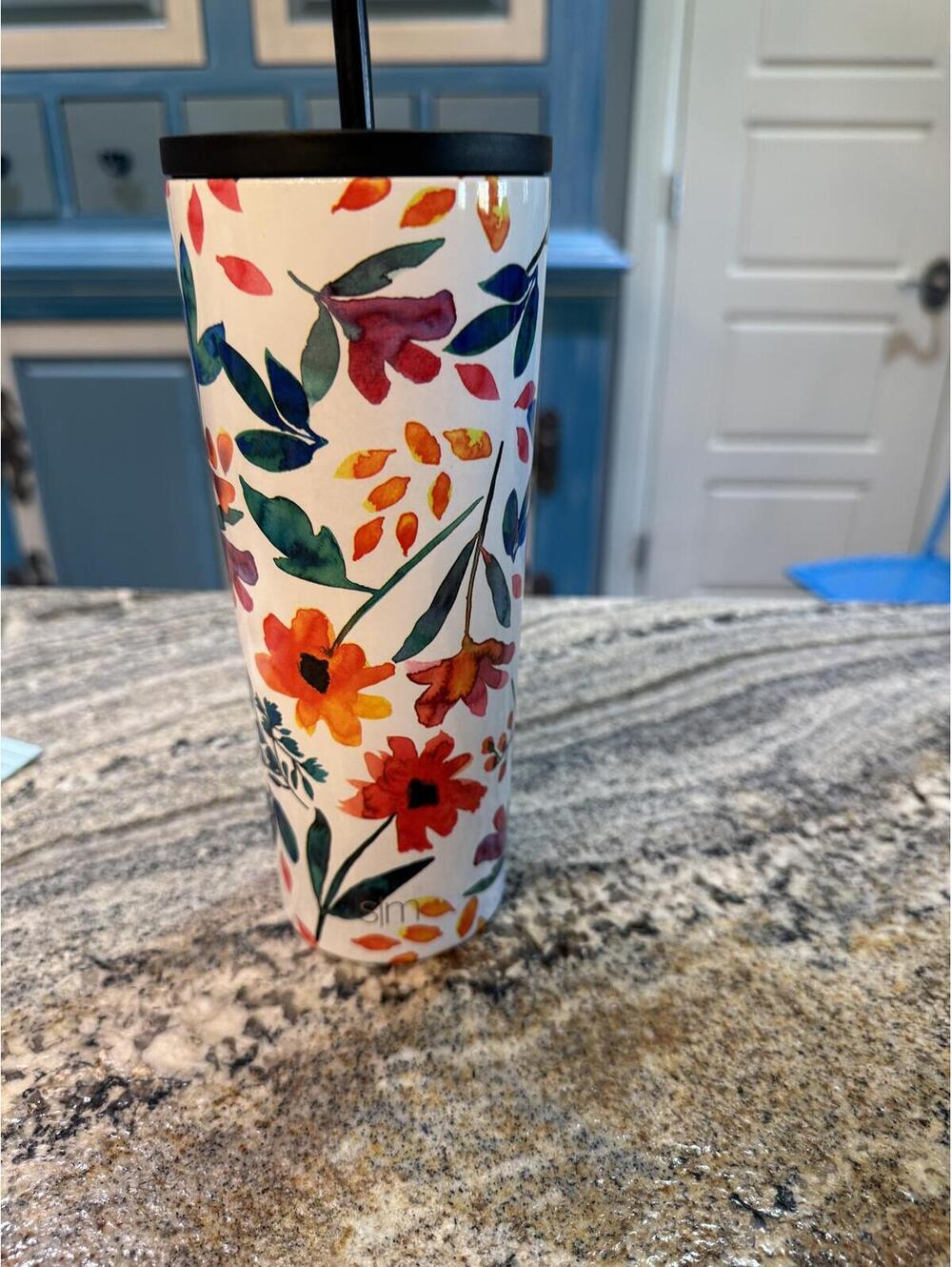 Simple Modern Floral Stainless Steel Tumbler with Straw
